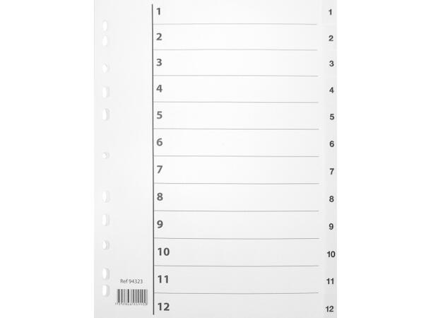 Register plast 1-12 A4 m/indeksark hvit 